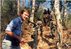 Journalist Andrew Drummond in Karen state of Burma filming 'Burma's Forgotten War' for BBC2 Everyman in 1987