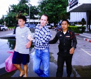 Andrew Gill, 32, taken Chiang Mai Police station Northern Thailand to face charges of conspiracy to murder and rape backpacker Kirsty Jones, in his 'Aree Guest House'. September 14 2000